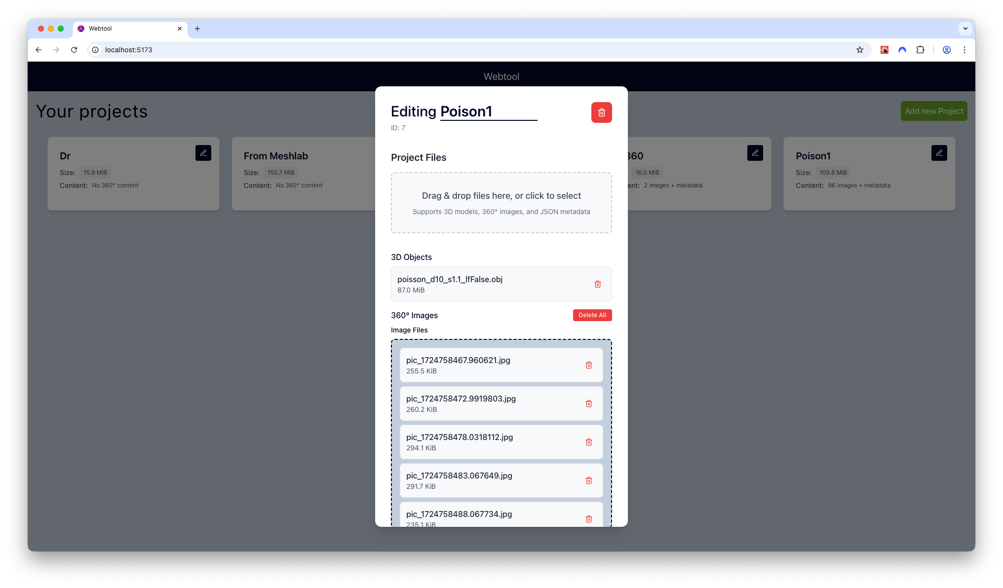 Project Editing/Creation Screen